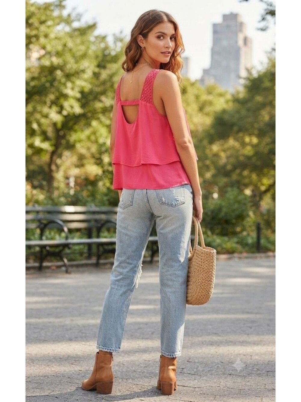 Anthropologie HD in Paris Women's Pink Short Tank Top Blouse Size 4 Tiered Lace